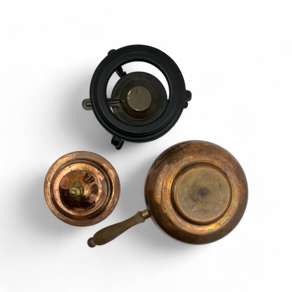 Vintage Copper Fondue Pot with Brass Accents and Stand - Made in Italy - Picture 16 of 16